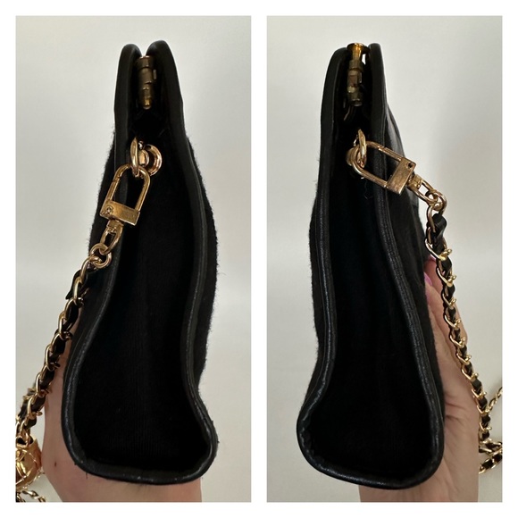 ๐ฏ CC Black Cotton Leather Clutch on Chain w/ auth cert - Picture 8 of 13